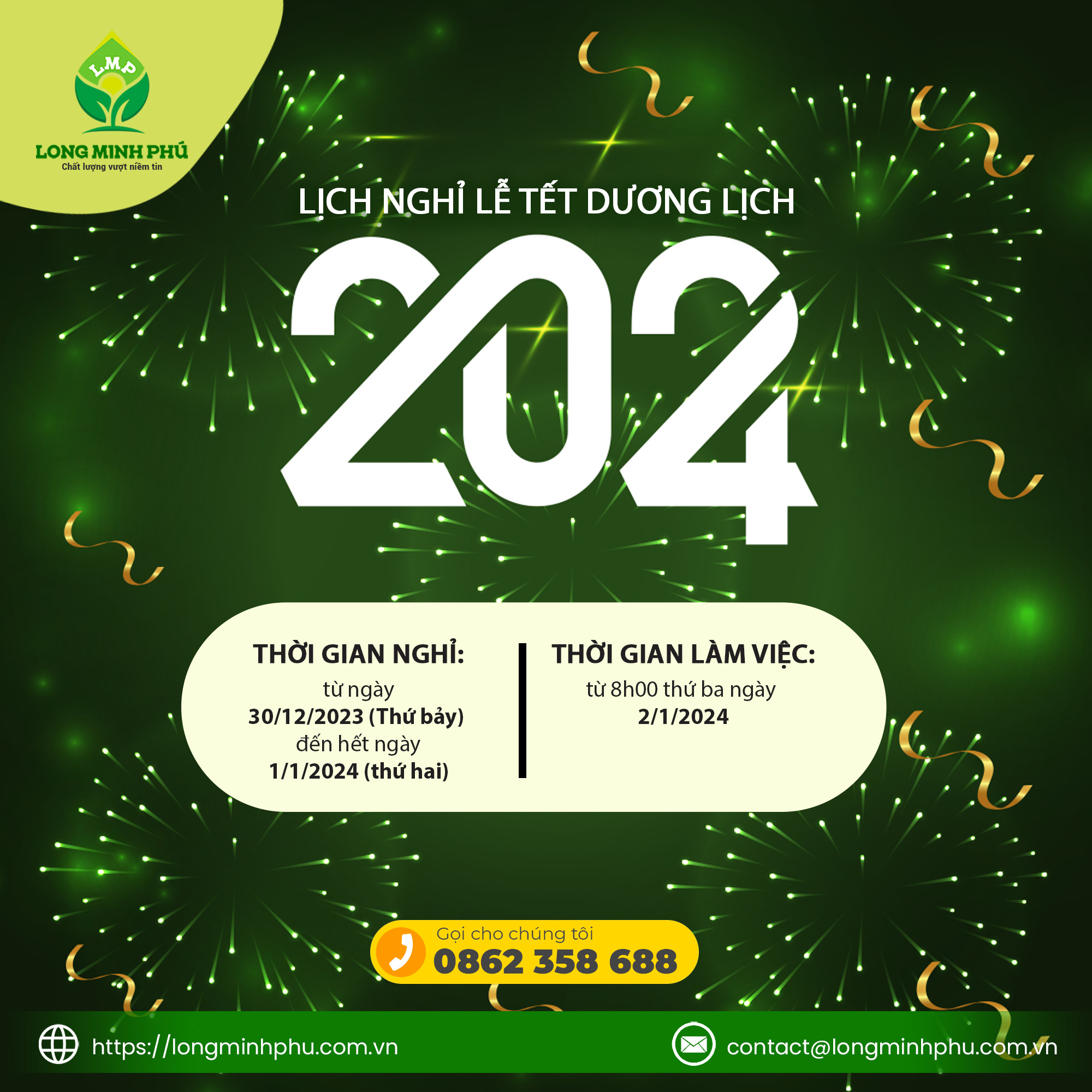 LỊCH NGHỈ LỄ TẾT DƯƠNG LỊCH
